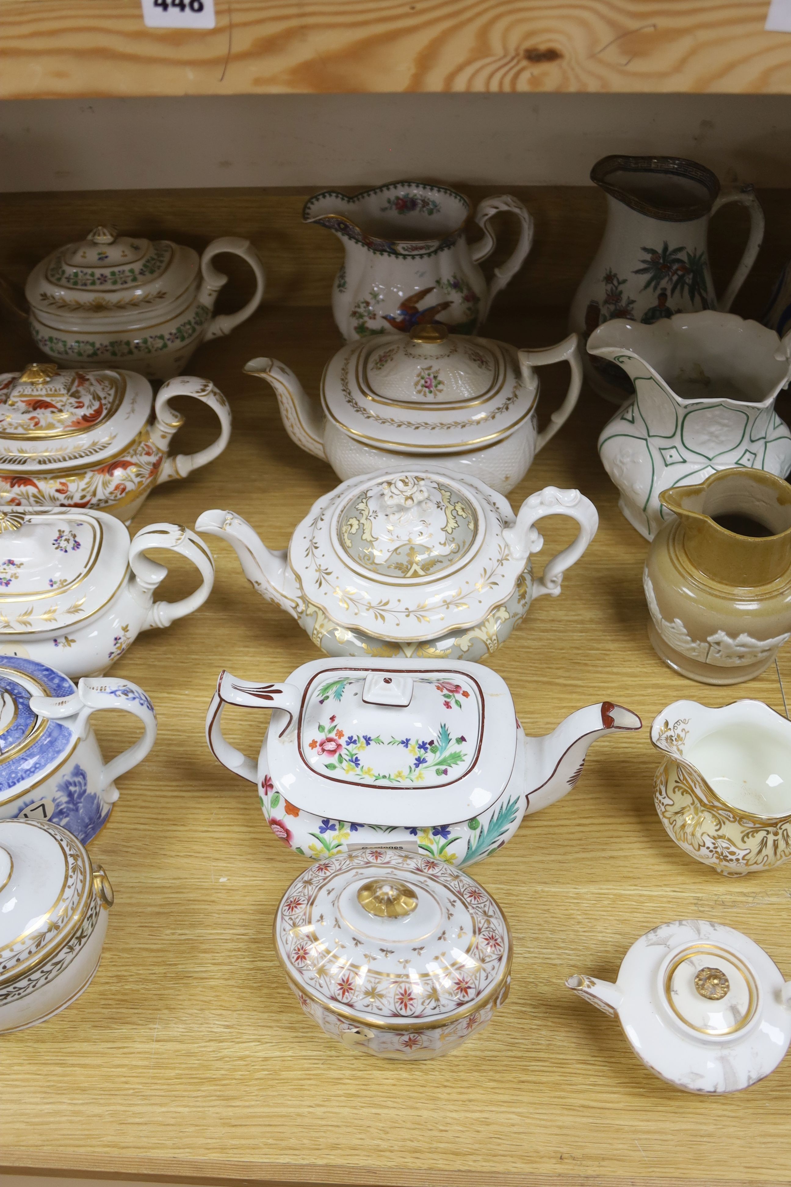 A group of mainly 19th century ceramics, teapots and jugs